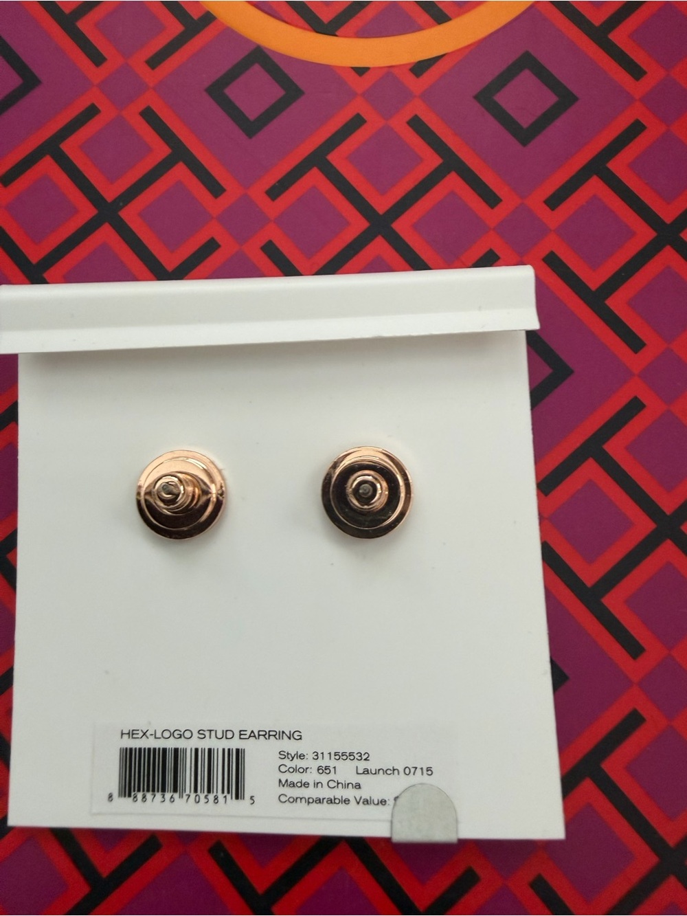 Tory Burch Gold Hexagon Logo Studs - Polished Logo Earrings - Picture 4 of 5